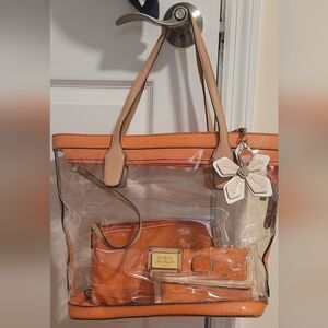Guess Orange and Tan Tote Bag